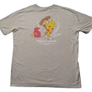 BIRDS OF CONDOR Men XL Khaki Organic Cotton PIZZA SLICE GOLF Double-Sided Tee